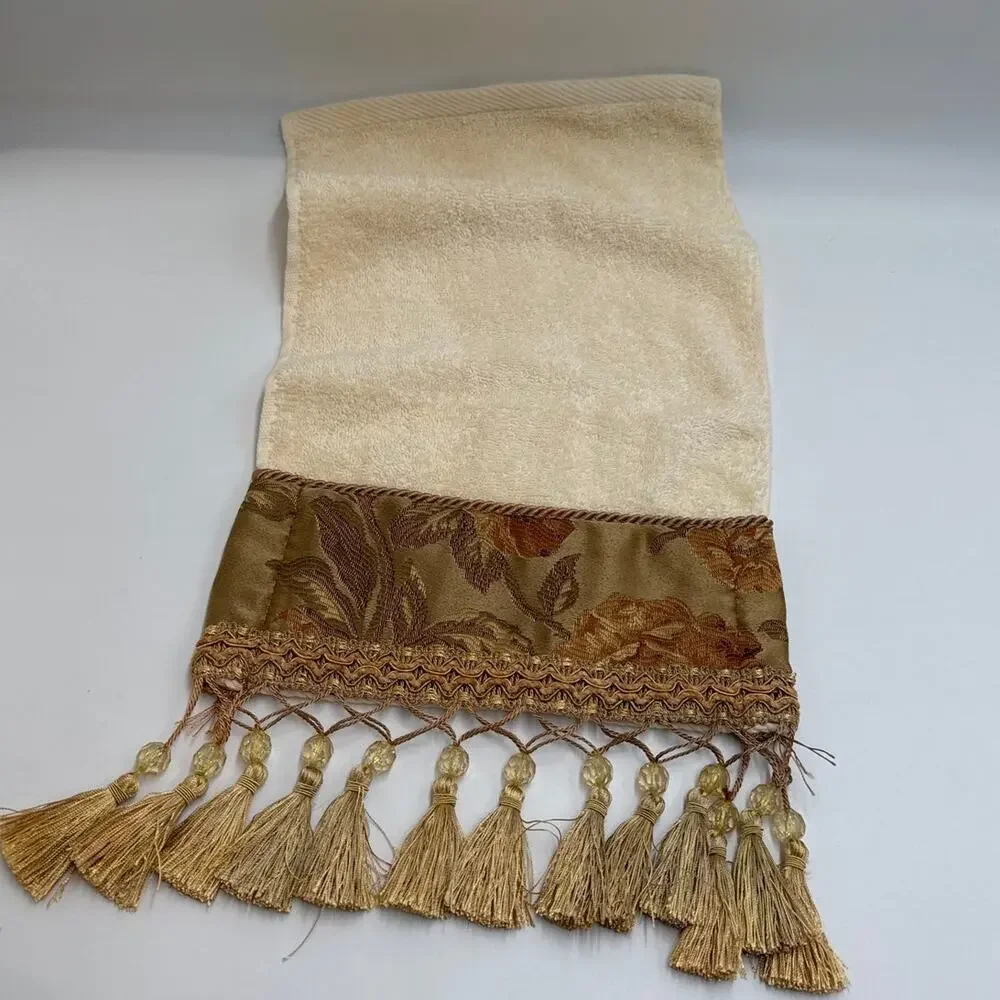 Croscill Ivory Decorative Tassel Guest Hand Towel Gold Fringe Traditional Bath